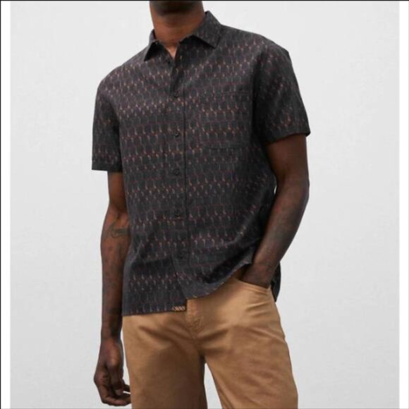 BILLY REID Short Sleeve Treme Block Shirt Linen Blend Bottles Print Multi $178 - Picture 1 of 8